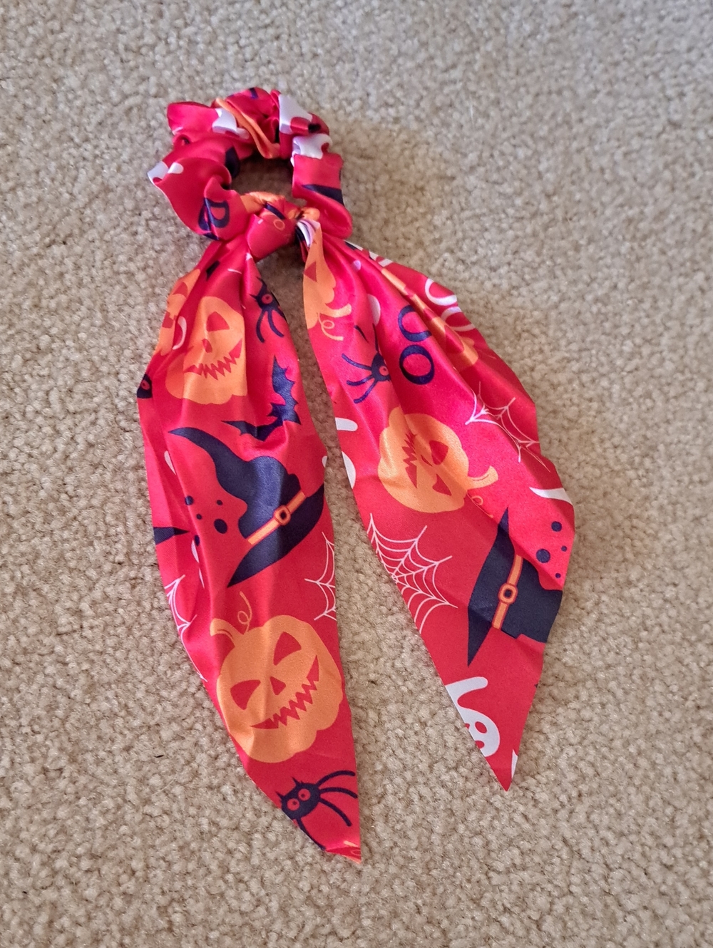 Halloween Pumpkin Print Pink Kids Scrunchie Scarf